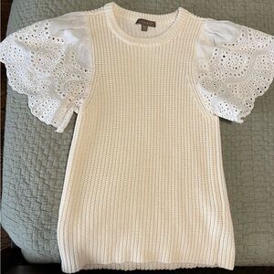 Lilla P Ivory Knit Top with Lace Sleeves